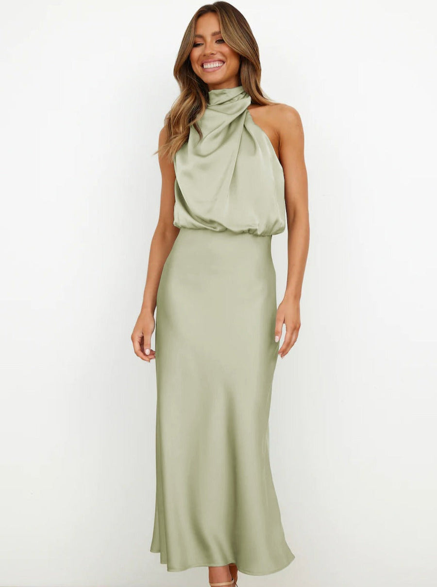 Briony | Women's Maxi Dress Halter Neck Satin Summer Wedding Guest