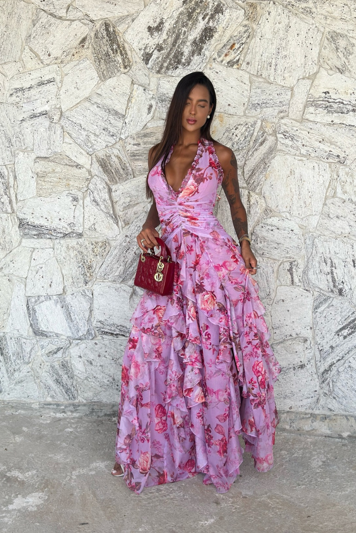 Coral | Women's Maxi Dress Halter Neck Satin Summer Wedding Guest