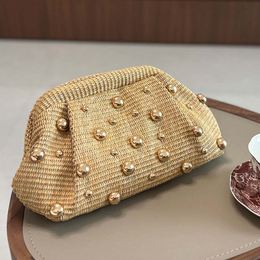 Rowana | Women's Clutch Bag Pleated Woven Summer Evening