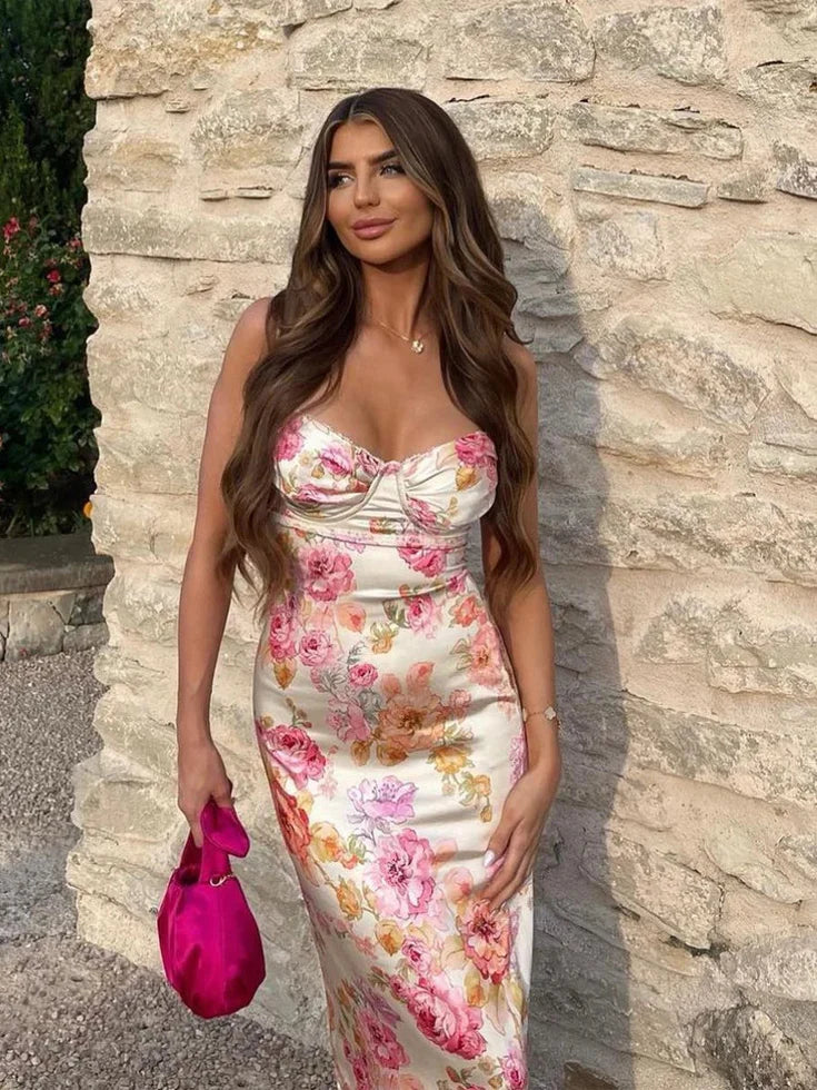 Selah | Women's Maxi Dress Sweetheart Neck Satin Summer Wedding Guest