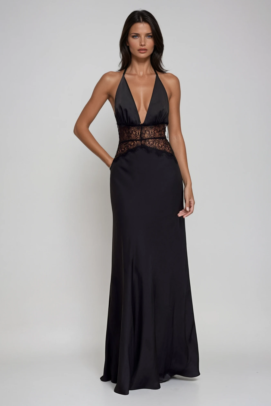 Selene | Women's Maxi Dress Halter Neck Lace Summer Wedding Guest