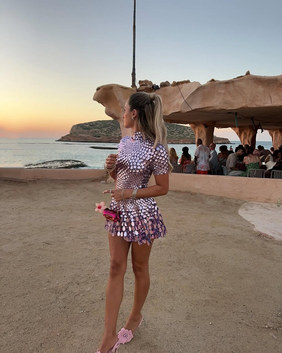 Violet | Women's Mini Dress High Neck Sequin Summer Party