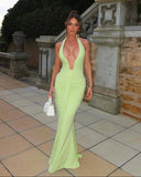 Amira | Women's Maxi Dress Halter Neck Satin Summer Wedding Guest