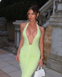 Amira | Women's Maxi Dress Halter Neck Satin Summer Wedding Guest