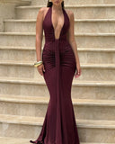 Amira | Women's Maxi Dress Halter Neck Satin Summer Wedding Guest