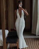 Amira | Women's Maxi Dress Halter Neck Satin Summer Wedding Guest