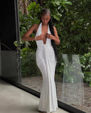 Amira | Women's Maxi Dress Halter Neck Satin Summer Wedding Guest