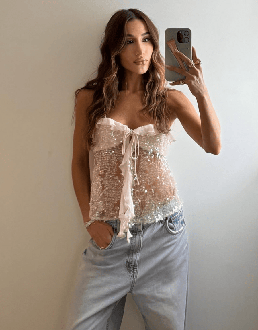 Andrea | Women's Top Ruffle Sequin Summer Going Out