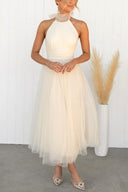 Aylin | Women's Midi Dress Halter Neck Satin Summer Wedding Guest