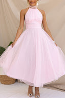 Aylin | Women's Midi Dress Halter Neck Satin Summer Wedding Guest