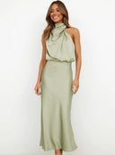 Briony | Women's Maxi Dress Halter Neck Satin Summer Wedding Guest