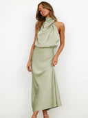Briony | Women's Maxi Dress Halter Neck Satin Summer Wedding Guest