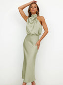 Briony | Women's Maxi Dress Halter Neck Satin Summer Wedding Guest
