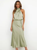 Briony | Women's Maxi Dress Halter Neck Satin Summer Wedding Guest