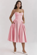 Calliope | Women's Midi Dress Corset Satin Summer Wedding Guest