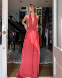 Camila | Women's Maxi Dress Halter Neck Satin Summer Wedding Guest