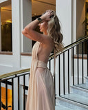 Camila | Women's Maxi Dress Halter Neck Satin Summer Wedding Guest