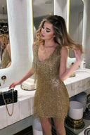Celine | Women's Mini Dress V-Neck Sequin Summer Cocktail Party