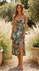 Evelina | Women's Midi Dress Cut-Out Satin Summer Party