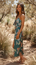 Evelina | Women's Midi Dress Cut-Out Satin Summer Party