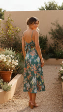 Evelina | Women's Midi Dress Cut-Out Satin Summer Party