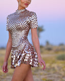 Janice | Women's Mini Dress High Neck Sequin Summer Party
