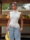 Joanna | Women's Top Asymmetric Lace Summer Party