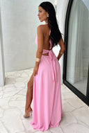 Karina | Women's Maxi Dress Halter Neck Satin Summer Wedding Guest