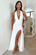 Karina | Women's Maxi Dress Halter Neck Satin Summer Wedding Guest