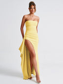 Kristin | Women's Maxi Dress Strapless Satin Summer Wedding Guest