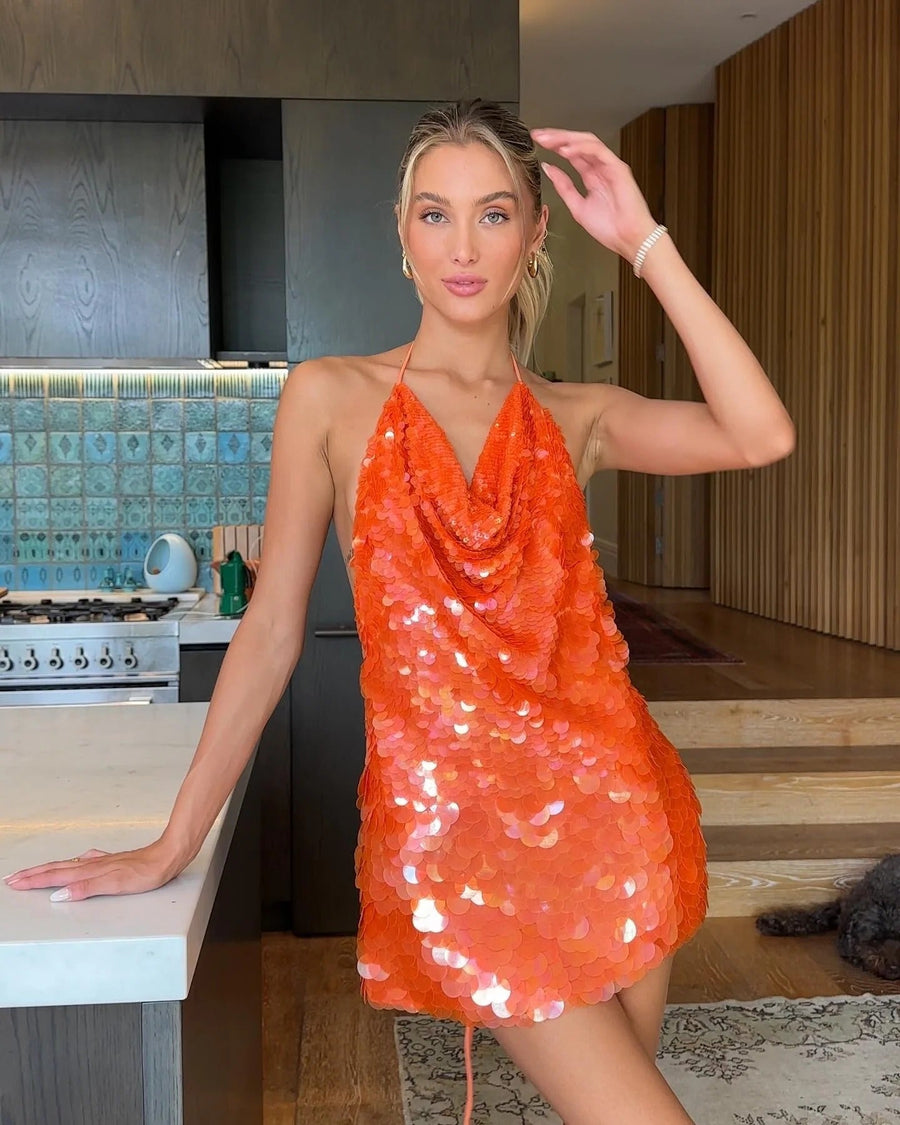 Livia | Women's Mini Dress Halter Neck Sequin Summer Cocktail Party