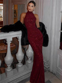 Mae | Women's Maxi Dress Halter Neck Sequin Summer Wedding Guest