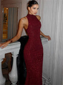Mae | Women's Maxi Dress Halter Neck Sequin Summer Wedding Guest