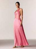 Selene | Women's Maxi Dress Halter Neck Lace Summer Wedding Guest