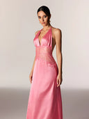Selene | Women's Maxi Dress Halter Neck Lace Summer Wedding Guest