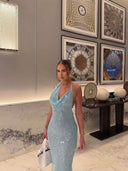 Suzy | Women's Maxi Dress Halter Neck Sequin Summer Wedding Guest