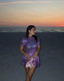 Violet | Women's Mini Dress High Neck Sequin Summer Party