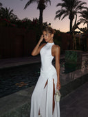 Winona | Women's Maxi Dress High Neck Satin Summer Evening