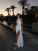 Winona | Women's Maxi Dress High Neck Satin Summer Evening